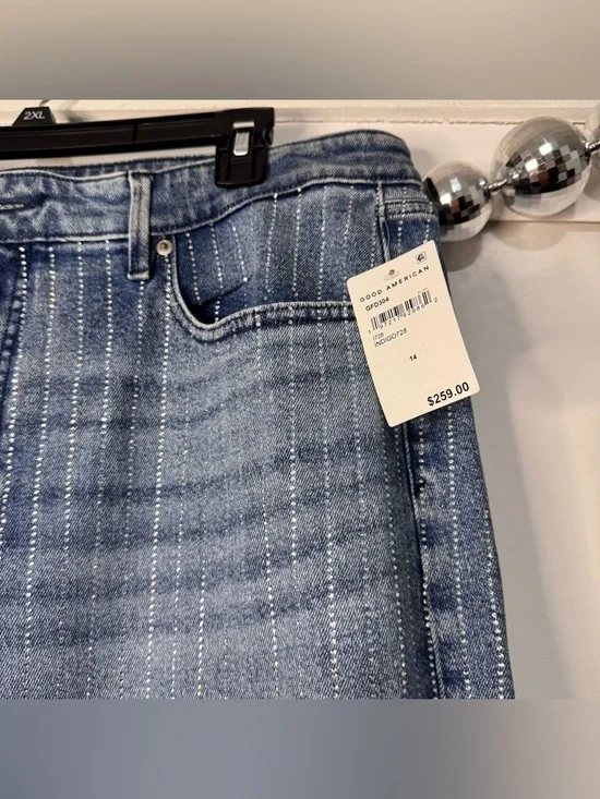 Good American Good Ease Rhinestone Relaxed Jeans Wide Leg NEW - Picture 10 of 13